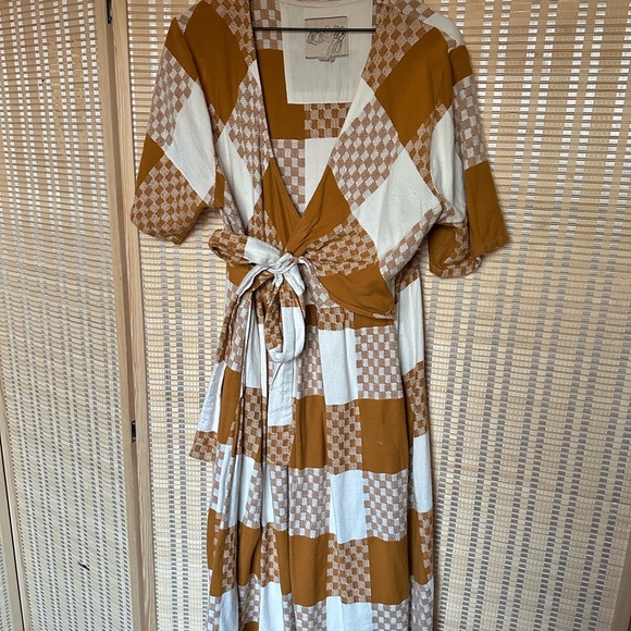 Ace & Jig Dresses & Skirts - Ace&Jig Mustard Checkered Wrap Dress